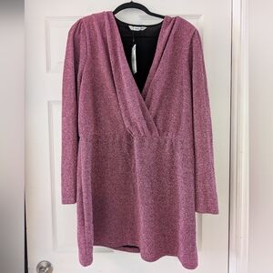 Mango Dusty Rose Faux-Wrap Long Sleeve Dress
